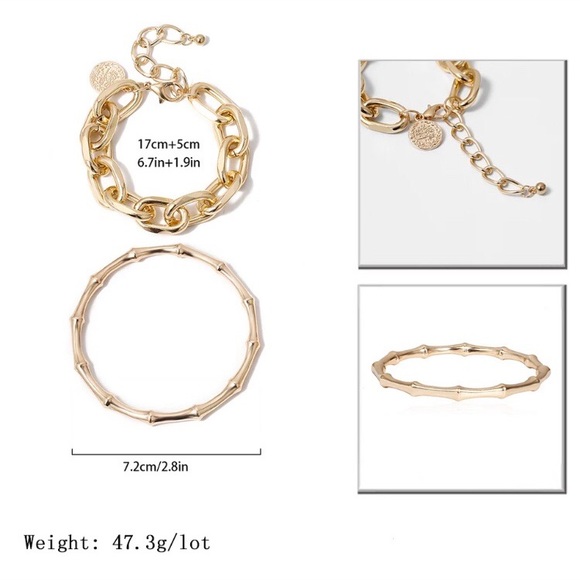 🧿2/$23 DEAL🧿NEW 2/Pcs Set Gold Chain Punk Bangle Bracelet - Picture 2 of 7